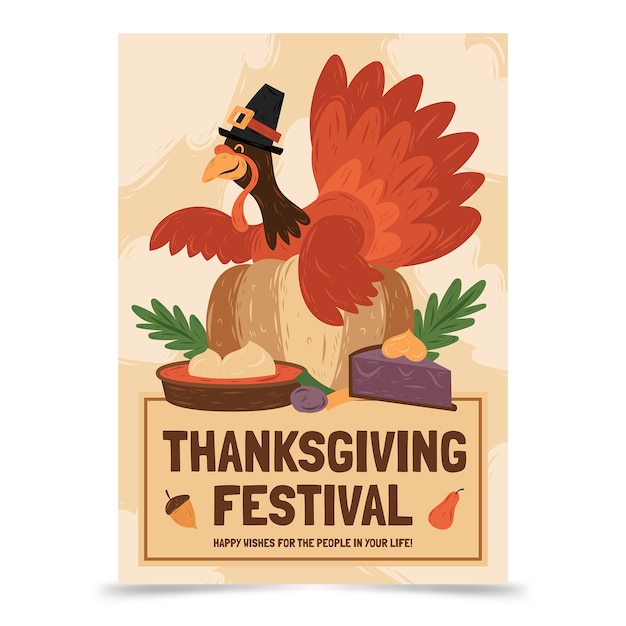 Free Vector hand drawn thanksgiving vertical poster template