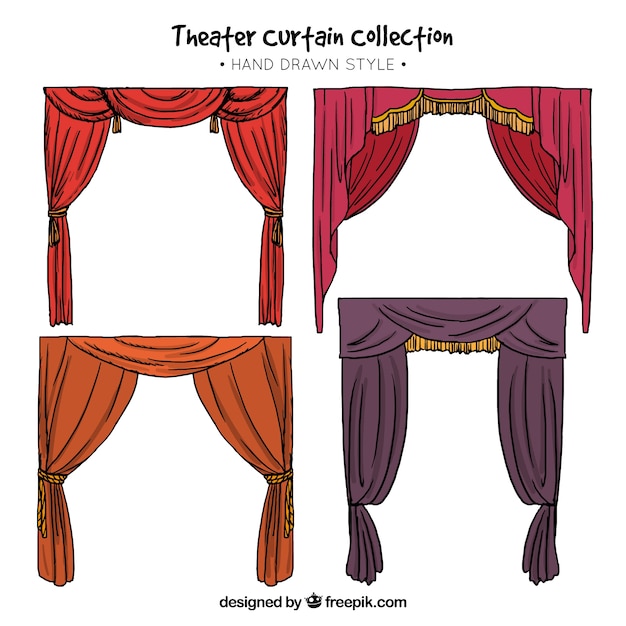 Hand-drawn theater curtains with different colors