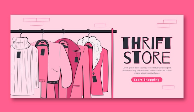 Free Vector hand drawn thrift store horizontal banner