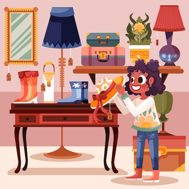 Free Vector hand drawn thrift store illustration