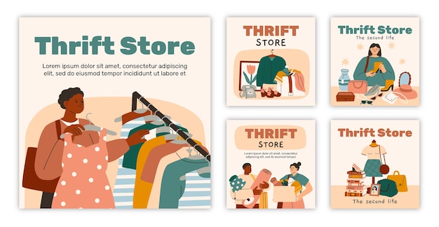 Free Vector hand drawn thrift store instagram template