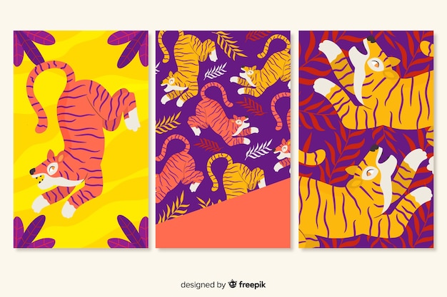 Hand drawn tiger card collection