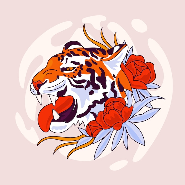 Hand drawn  tiger face illustration