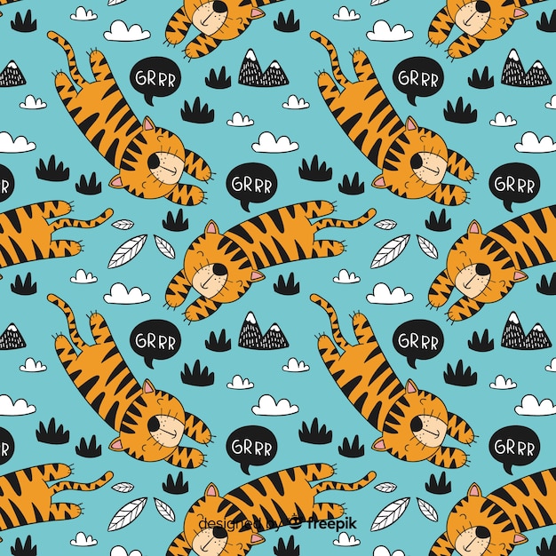 Free Vector hand drawn tiger pattern background