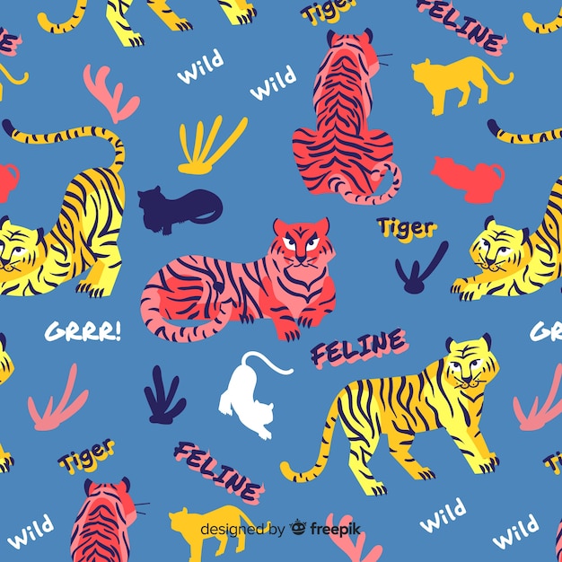 Hand drawn tiger pattern background