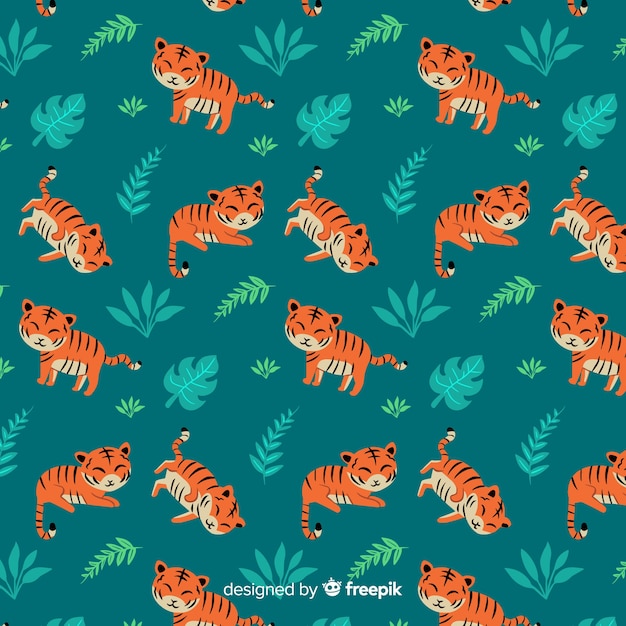 Free Vector hand drawn tiger pattern background