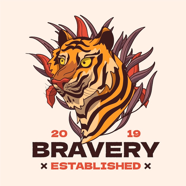 Free Vector hand drawn tigers with lettering illustration