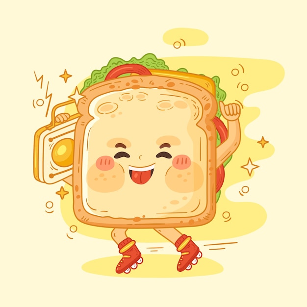 Hand drawn toast cartoon illustration