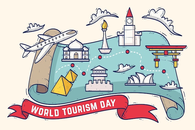 Hand drawn tourism day concept