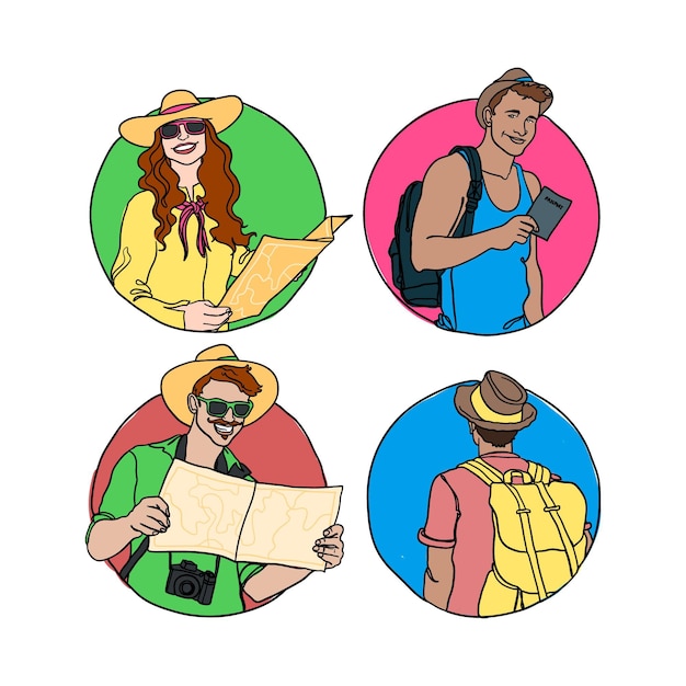 Free Vector hand drawn tourists collection