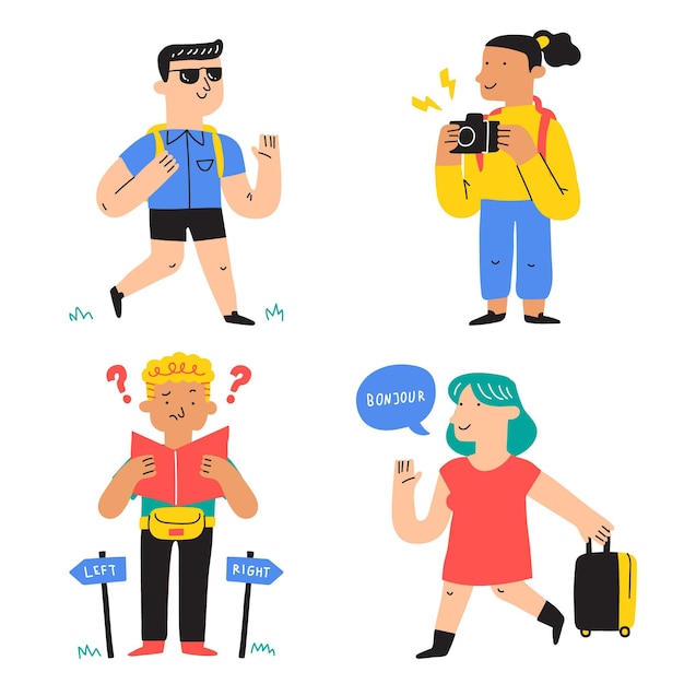 Free Vector hand drawn tourists illustration set