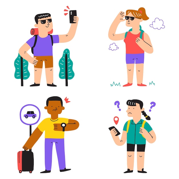 Hand drawn tourists illustration set