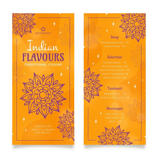 Hand drawn traditional indian restaurant menu template