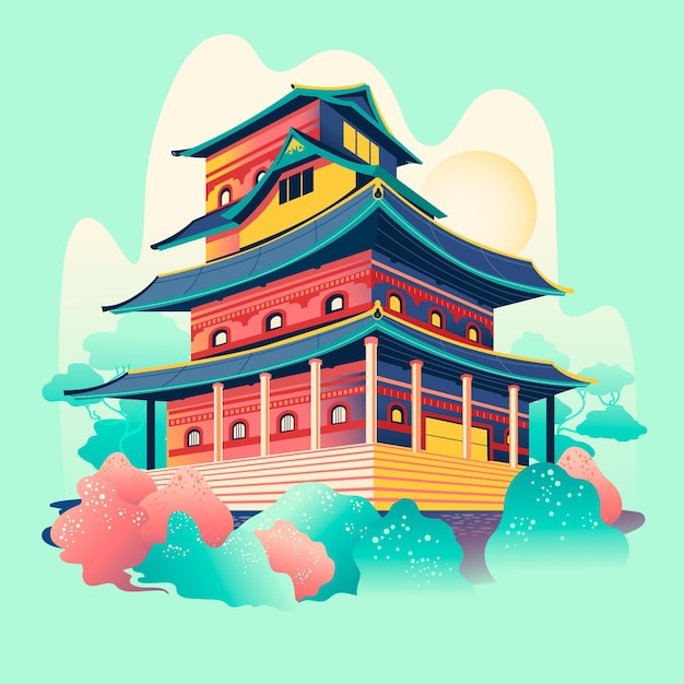 Hand drawn traditional japanese castle