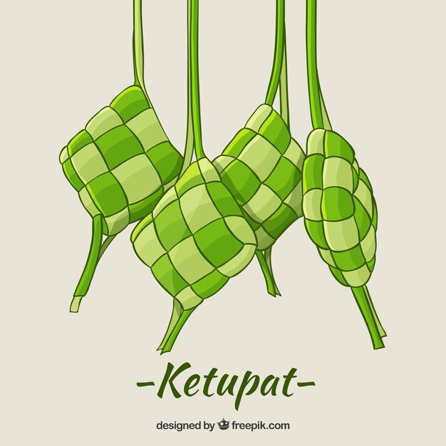 Hand drawn traditional ketupat composition