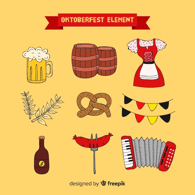 Free Vector hand drawn traditional oktoberfest element collection