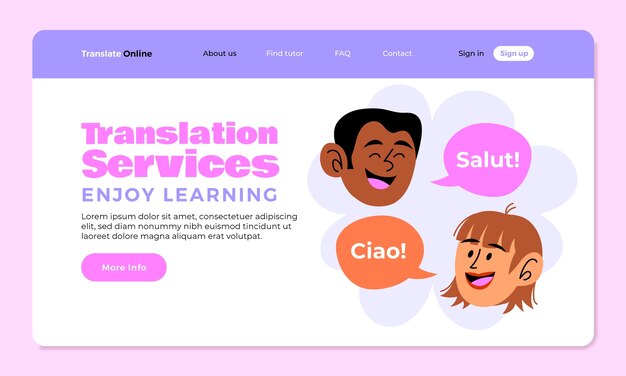 Hand drawn translation services landing page