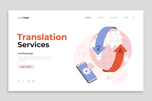 Free Vector hand drawn translation services landing page