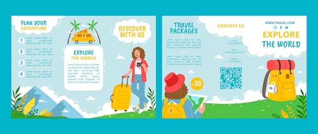 Free vector hand drawn travel adventure brochure