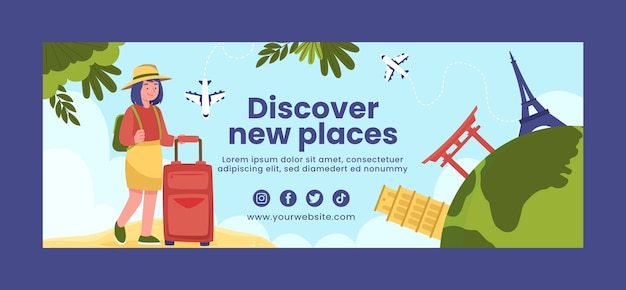 Hand drawn travel agency facebook cover template