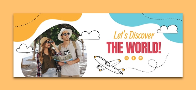 Free Vector hand drawn travel agency facebook cover with plane