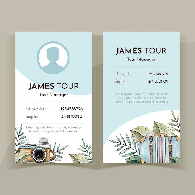 Hand drawn travel agency id card template