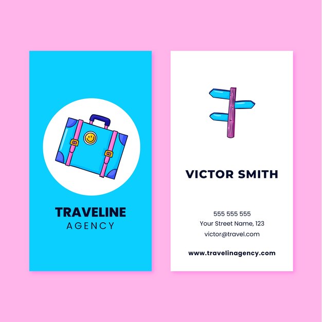 Hand drawn travel agency vertical business card