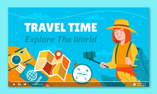 Hand drawn travel agency youtube thumbnail template