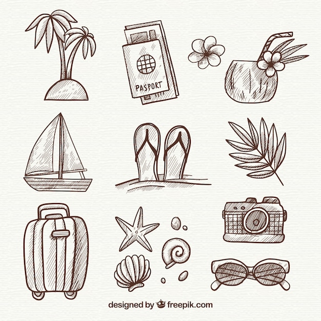 Free Vector hand drawn travel element collection