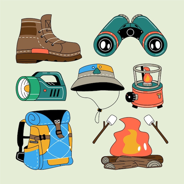 Hand drawn travel hiking elements