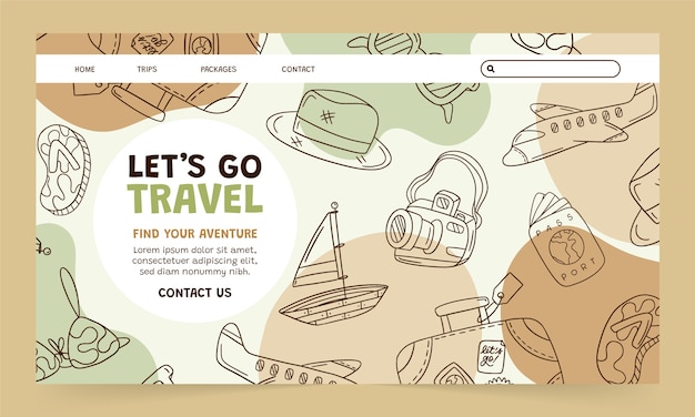 Hand drawn travel items landing page