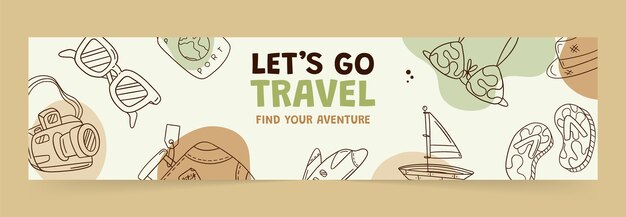 Hand drawn travel items twitch banner