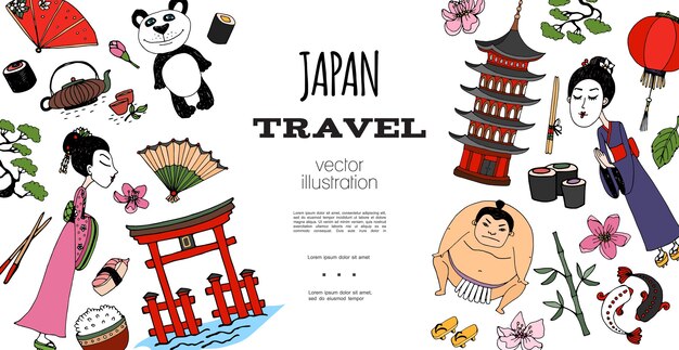 Hand drawn Travel To Japan concept 