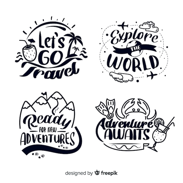 Free vector hand drawn travel lettering badges