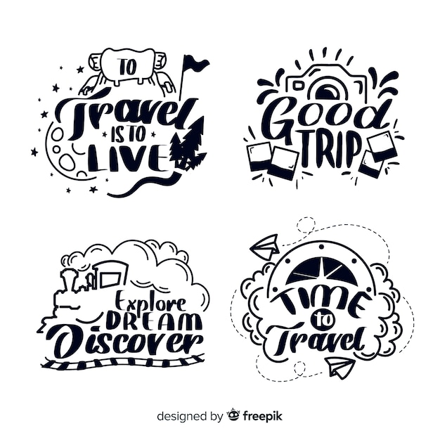 Free Vector hand drawn travel lettering badges