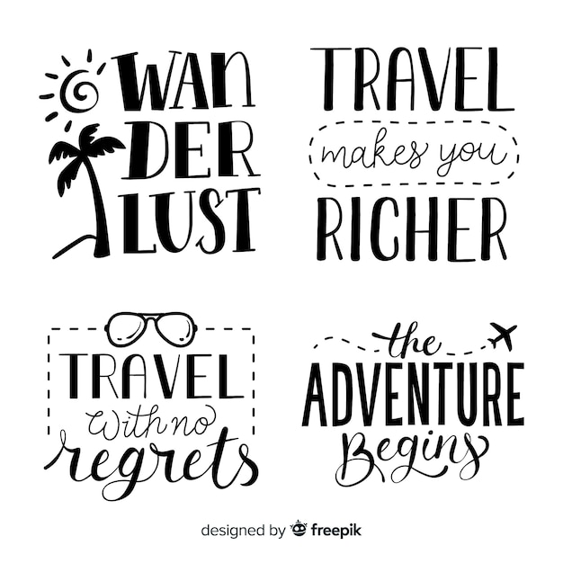 Hand drawn travel lettering badges