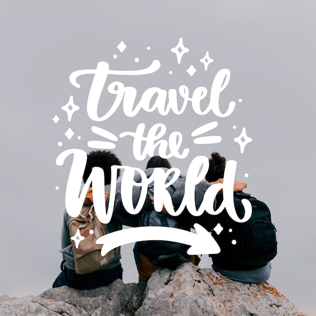 Free Vector hand drawn travel quotes with photo lettering