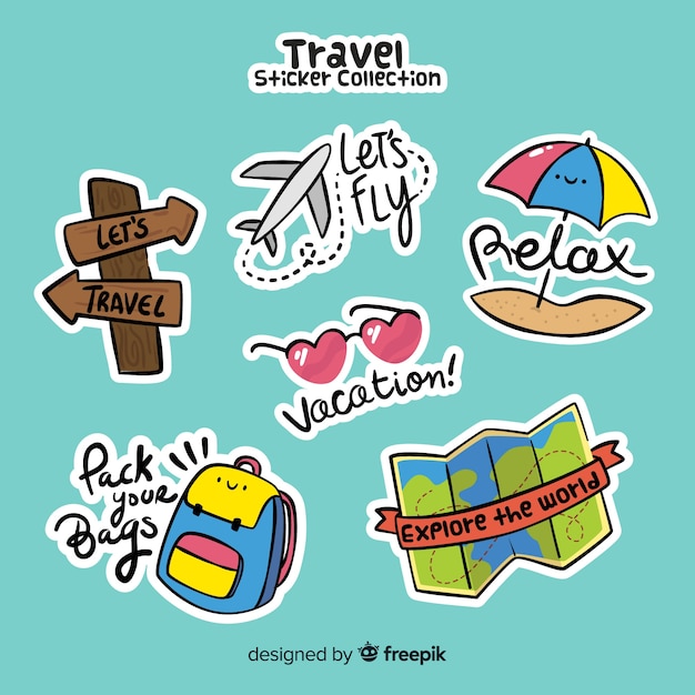 Hand drawn travel sticker collection