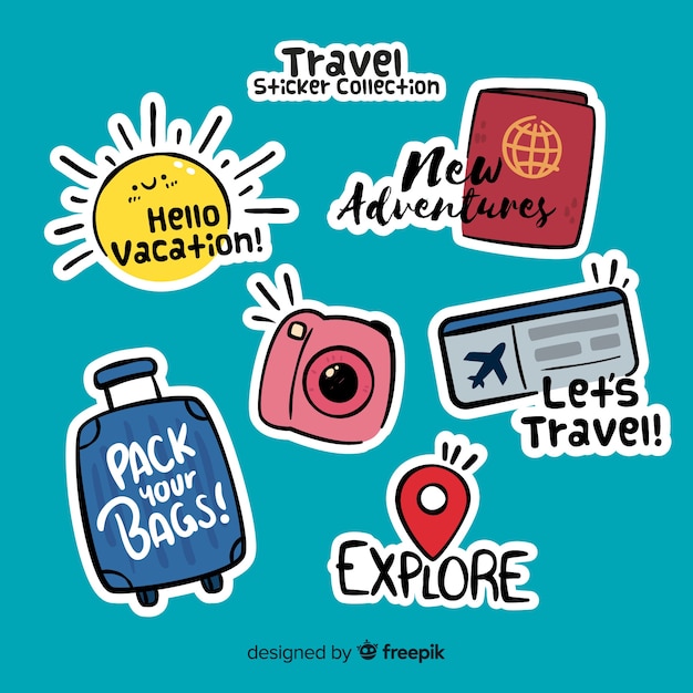 Hand drawn travel sticker collection