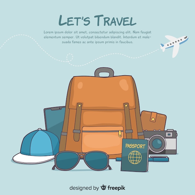 Free Vector hand drawn travel stuff background