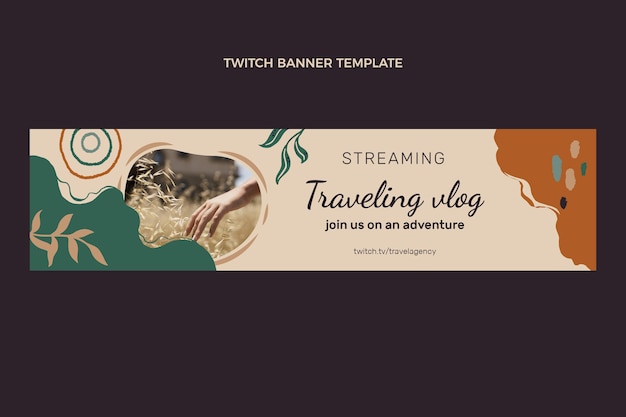 Hand drawn travel twitch banner template