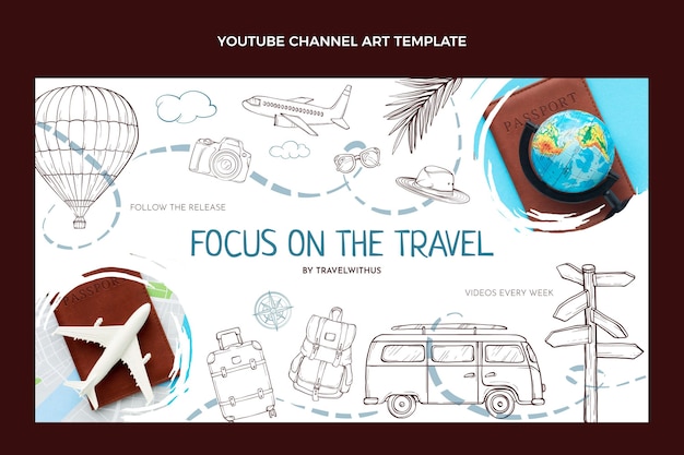 Hand drawn travel youtube channel art