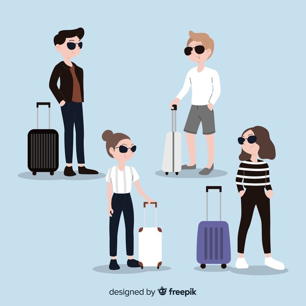 Free Vector hand drawn traveller with sunglasses set