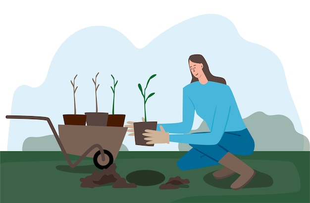 Free Vector hand drawn tree planting illustrated