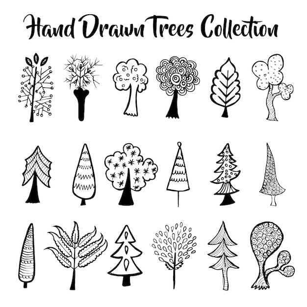 Free vector hand drawn trees collection