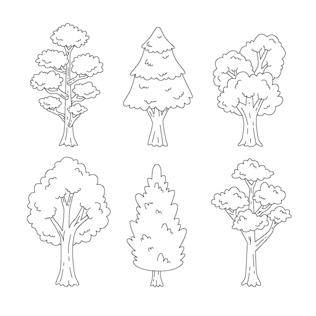 Hand drawn trees  outline illustration