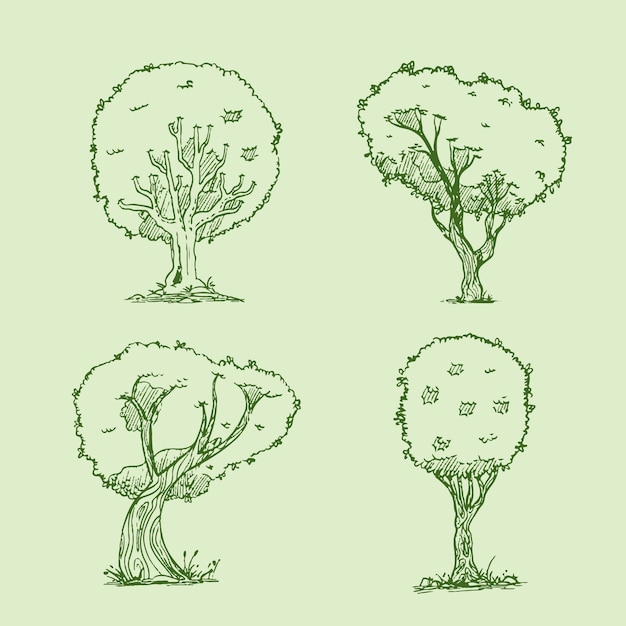 Hand drawn trees outline illustration