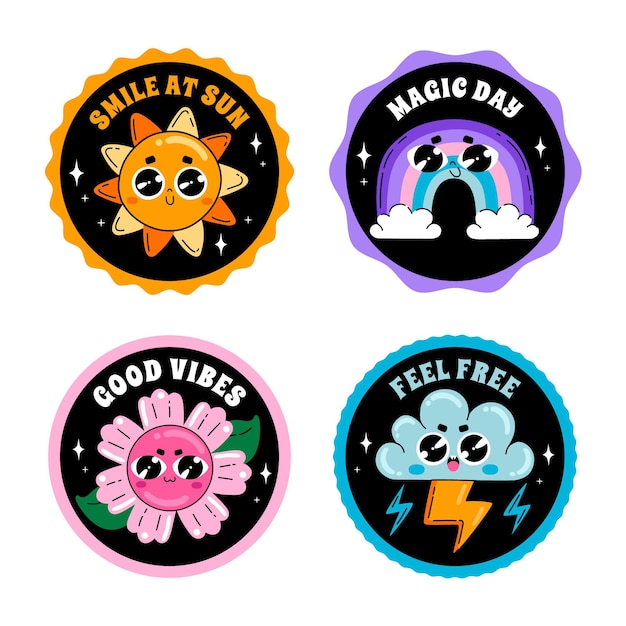 Free Vector hand drawn trendy cartoon badges and labels