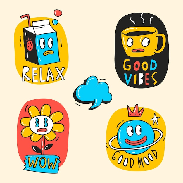 Hand drawn trendy cartoon badges