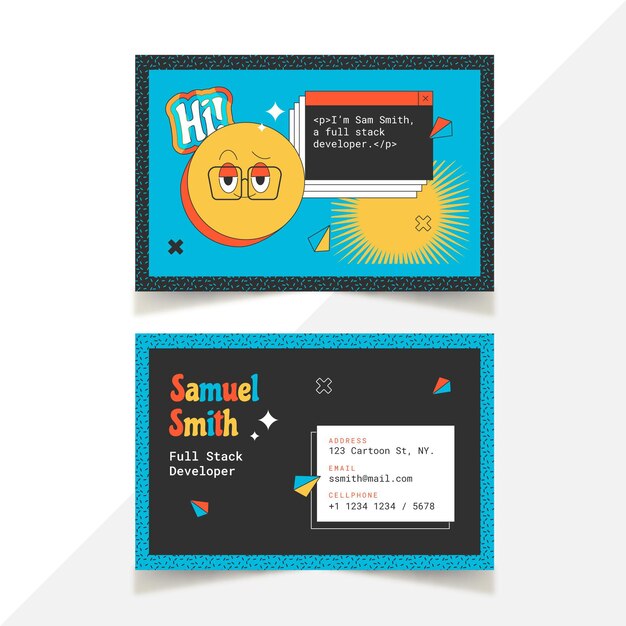 Hand drawn trendy cartoon business card template